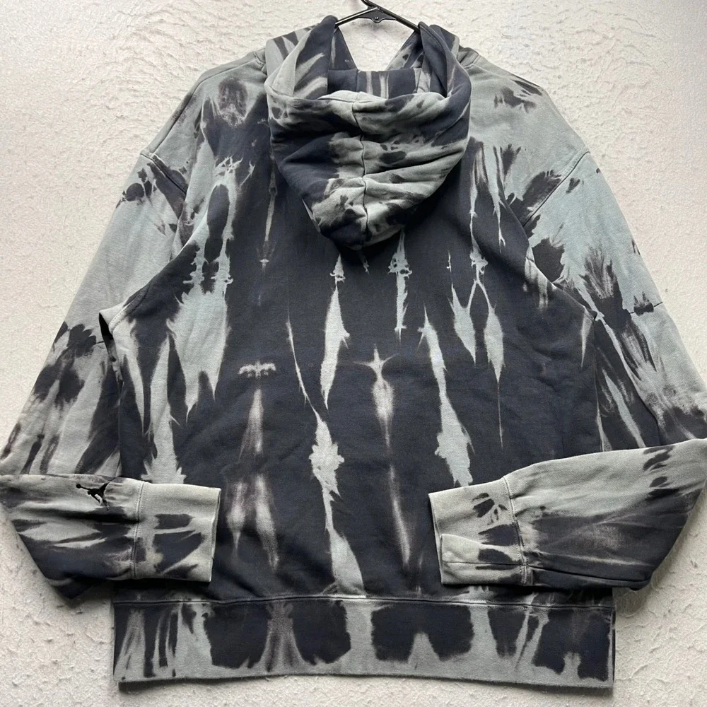 Jordan Tie Dye Hoodie Mens Medium Black Grey Spellout Jumpman Sweatshirt 2482